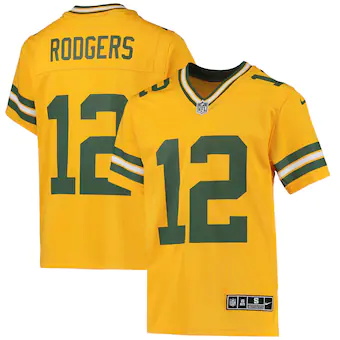 youth nike aaron rodgers gold green bay packers inverted te